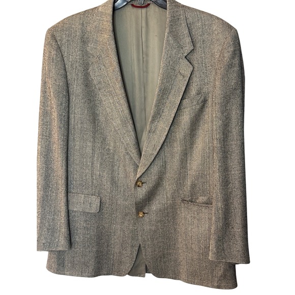 Vintage Silk Hart Schaffner & Marx Gray‎  Herringbone Blazer Sport Coat Wool - Picture 1 of 7